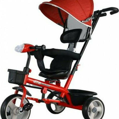 Zita Toys Παιδικό Τρίκυκλο Ποδήλατο με Αποθηκευτικό Χώρο, Χειρολαβή Γονέα & Σκίαστρο για 2+ Ετών Κόκκινο