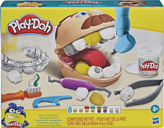 Hasbro Play-Doh Πλαστελίνη - Παιχνίδι Gold Drill 'n Fill Dentist για 3+ Ετών, 8τμχ